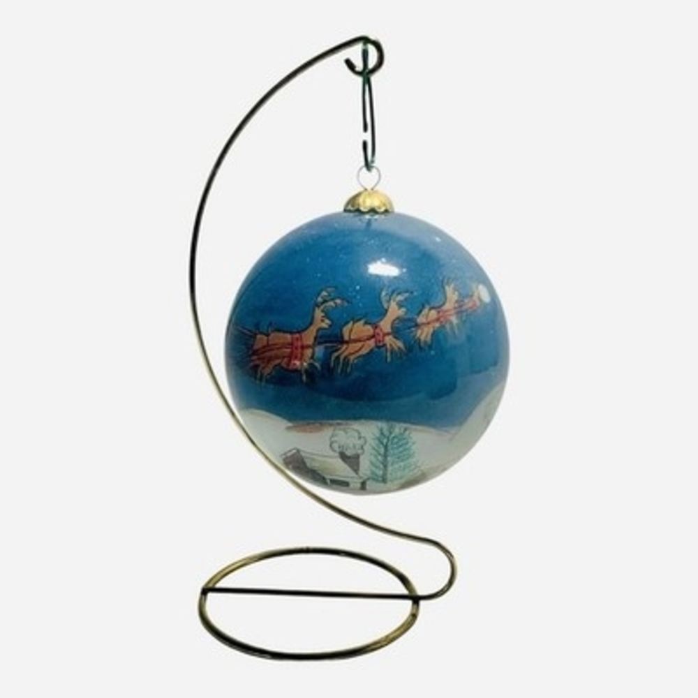Vintage Pier 1 Li Bien Santa's Sleigh & Reindeer Glass Ball Ornament with Box